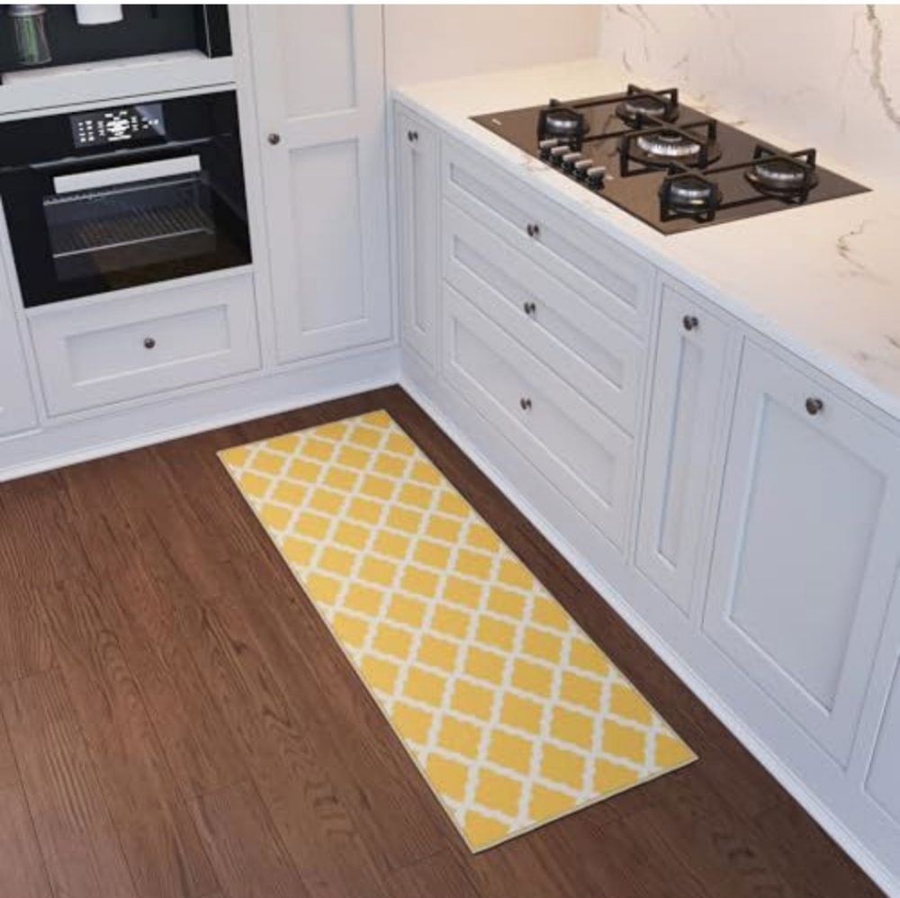 Yellow Trellis Kitchen Runner Rug